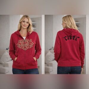 Vintage. Rare Lucky Brand Red Embroidered Zip Up Sweatshirt.